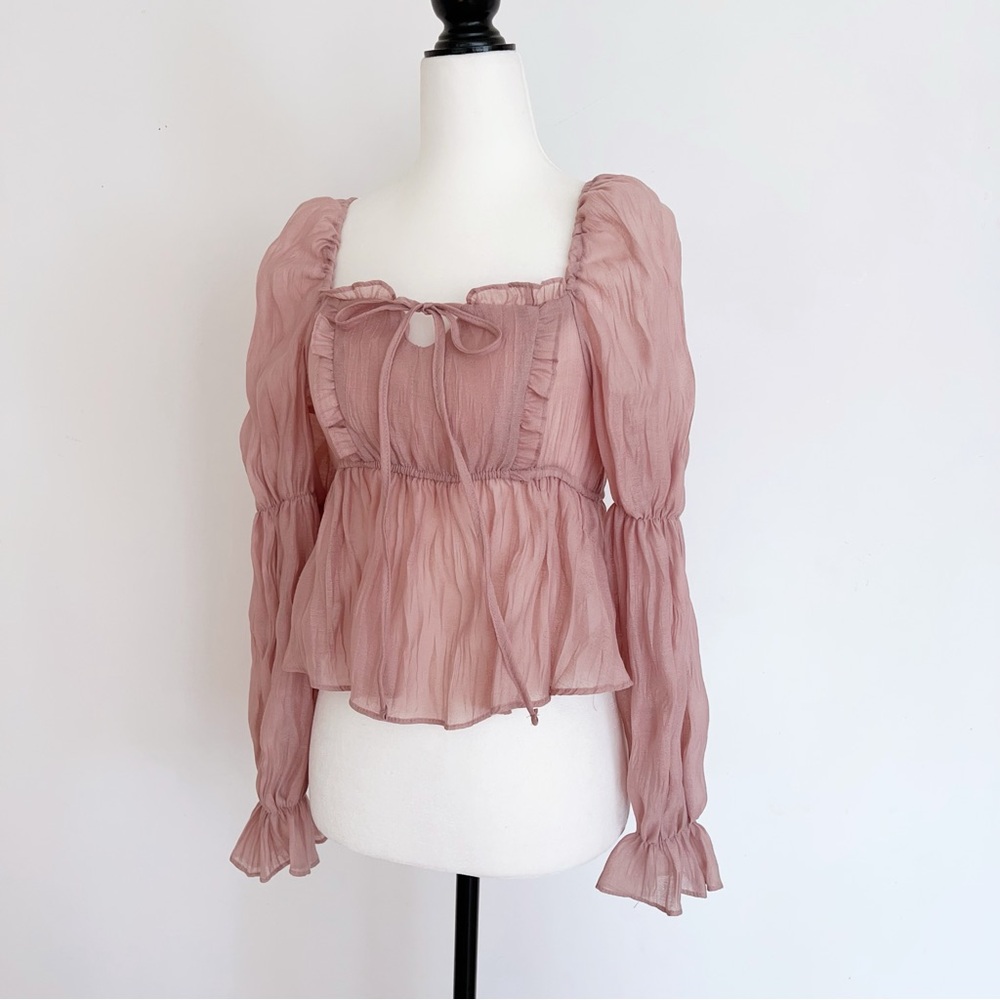Fairycore Sheer Blouse – Soft Romantic Puff Sleeve Top！100% new condition! - Picture 8 of 10
